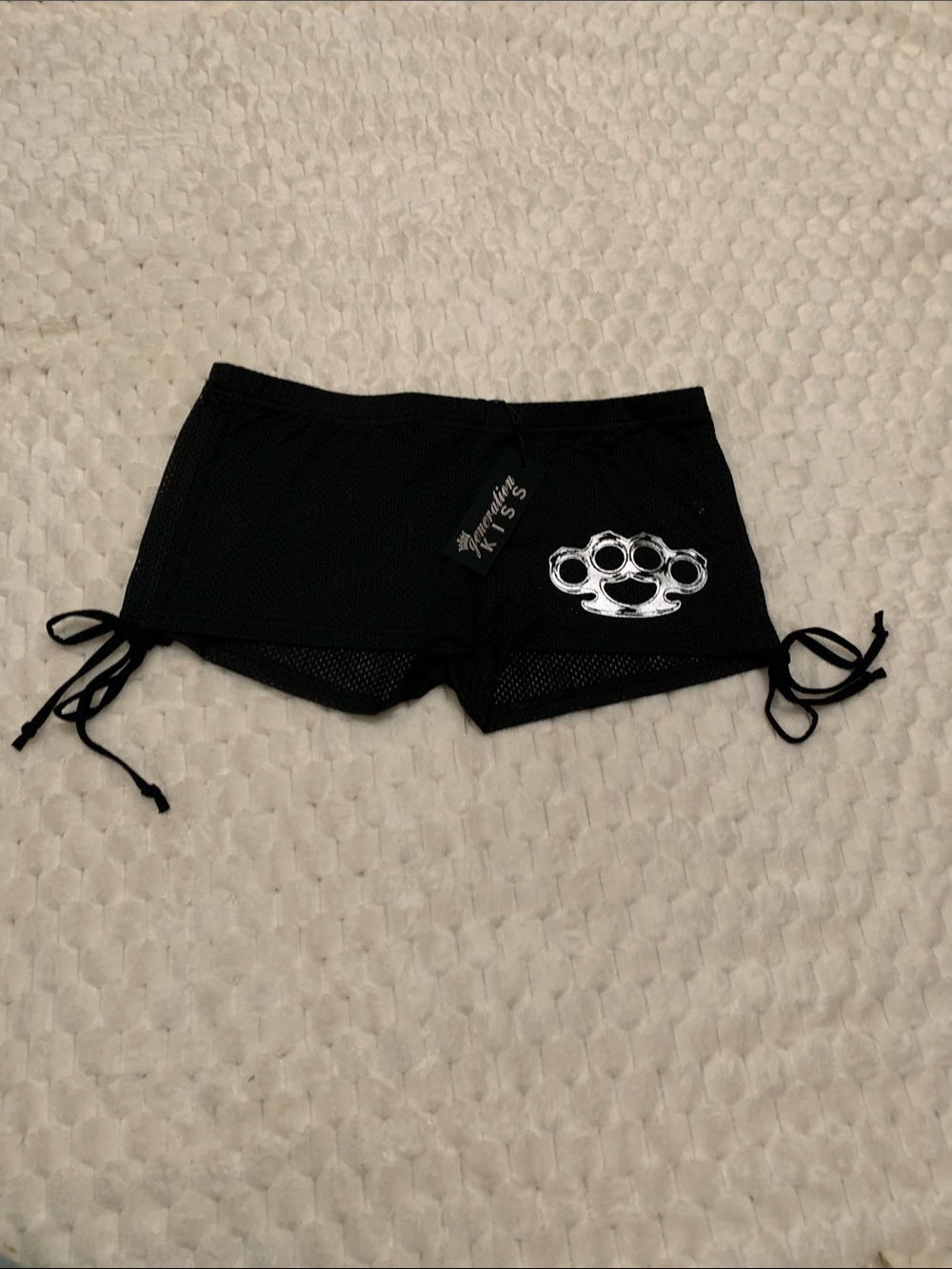 Dolls Kill Gen Kiss Black Brads Knuckle Mesh Micro Shorts, Size Small, NWT